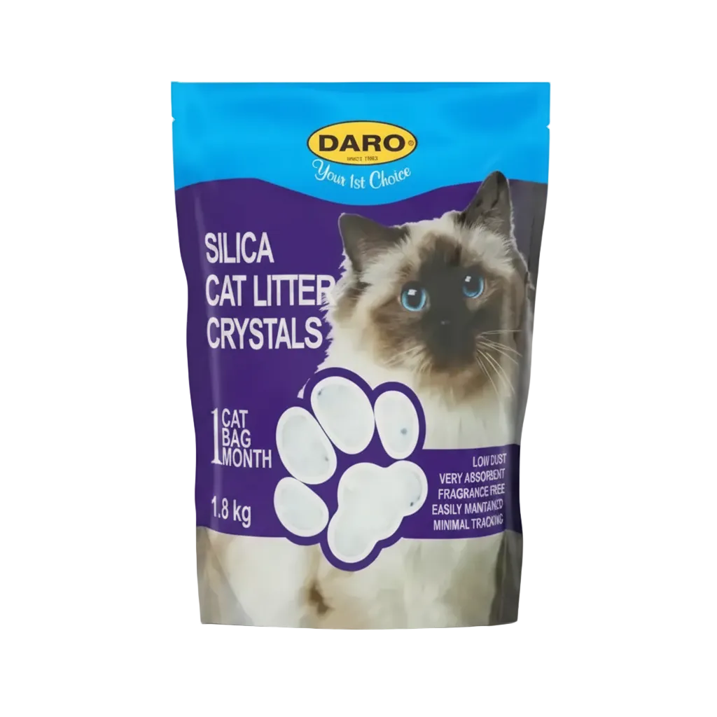 Daro silica cat litter crystals 1.8 kg bag. fragrance free low dust cat litter crystals. silica cat litter for one cat one month supply.