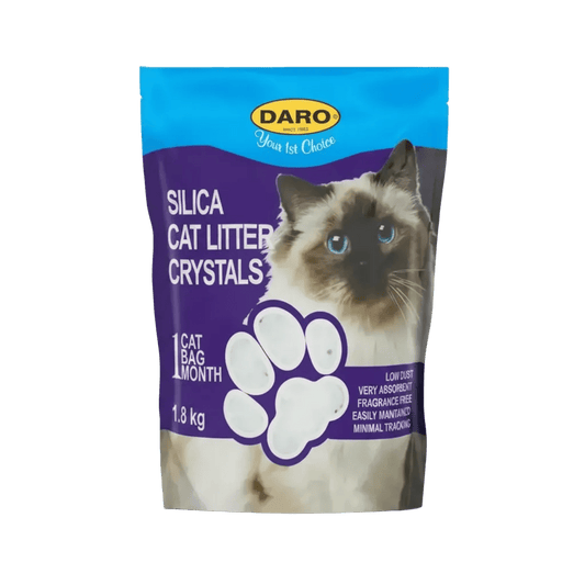 Daro silica cat litter crystals bag, 1.8 kg, white crystals with paw graphic