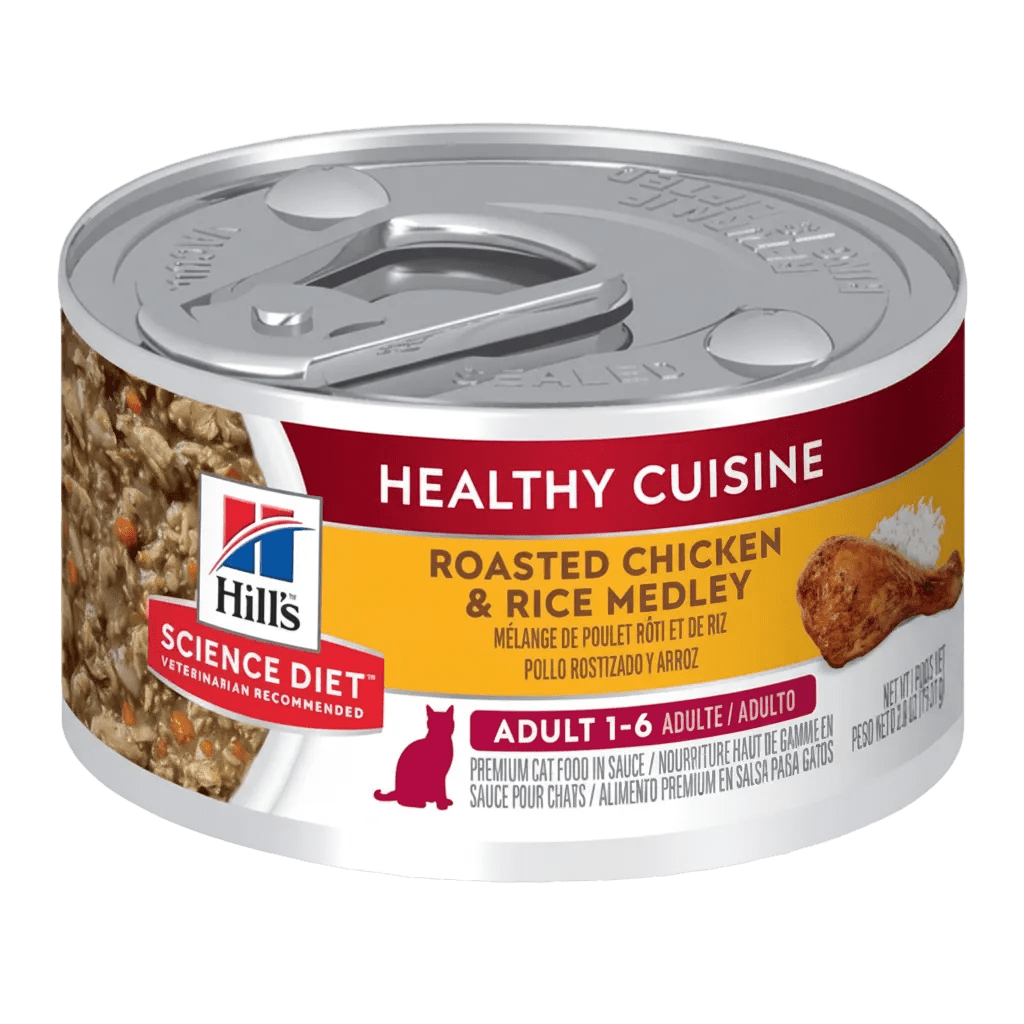 Hill’s Science Diet Healthy Cuisine Adult 1-6 Roasted Chicken and Rice Medley 79g can front view