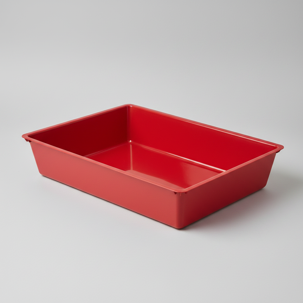 Lightweight red plastic cat litter box