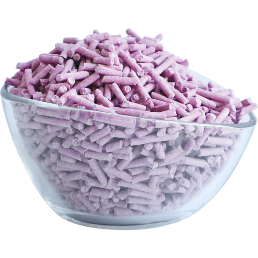 Kit Cat Soya Clump Lavender cat litter pellets in a clear bowl