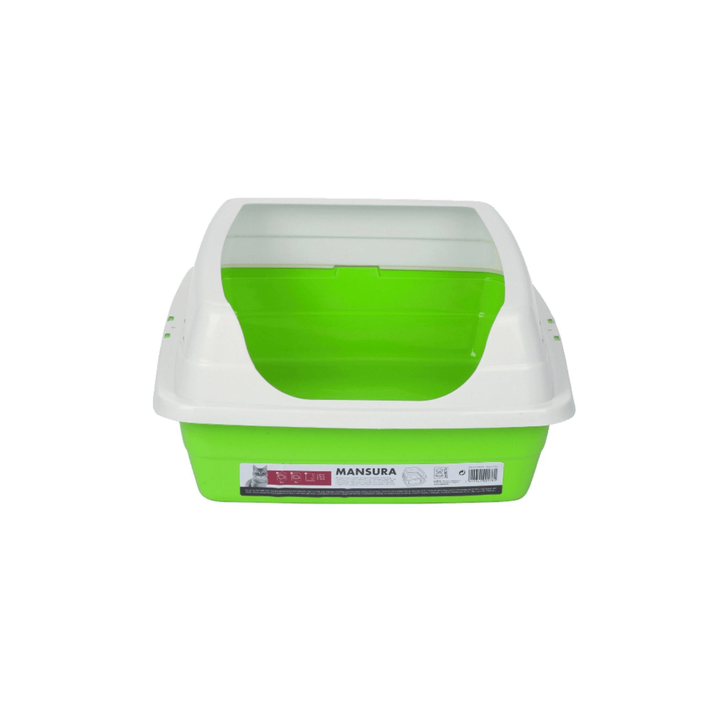 Lime green and white M-PETS Mansura open cat litter tray with raised rim