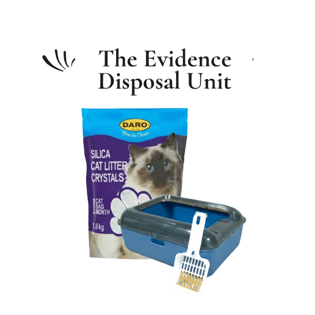 Cat litter bundle with silica crystals, litter tray, and scoop - The Evidence Dispoasl Unit by The Apartment Cat.