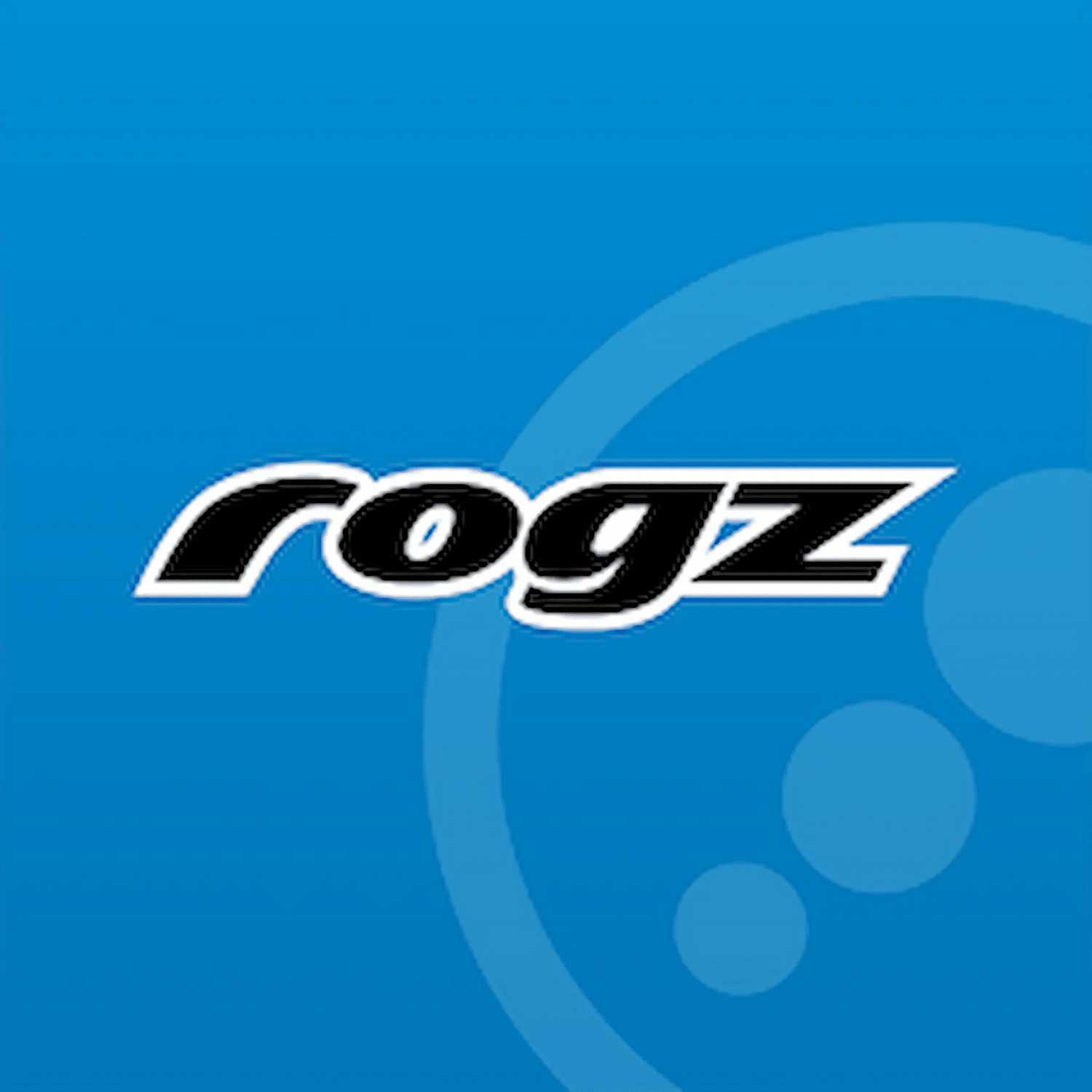 ROGZ logo in black and white on a blue background. 