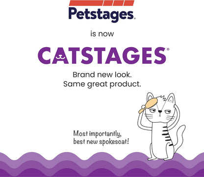 Advertisement for Catstages with a cartoon cat and brand name text on a white background.