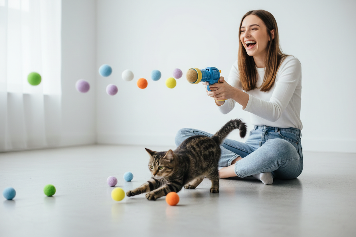 Interactive Plush Ball Launcher Cat Toy | The Pomfather