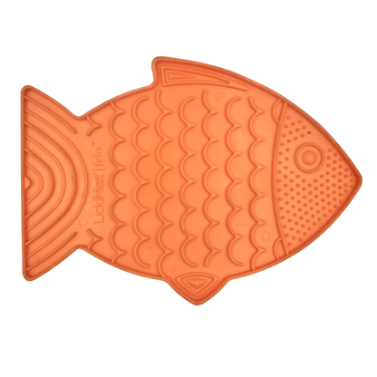 orange Lickimat Felix slow feeding cat mat with grooves