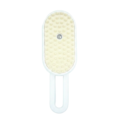 cat grooming brush in white with mist spray function – front view