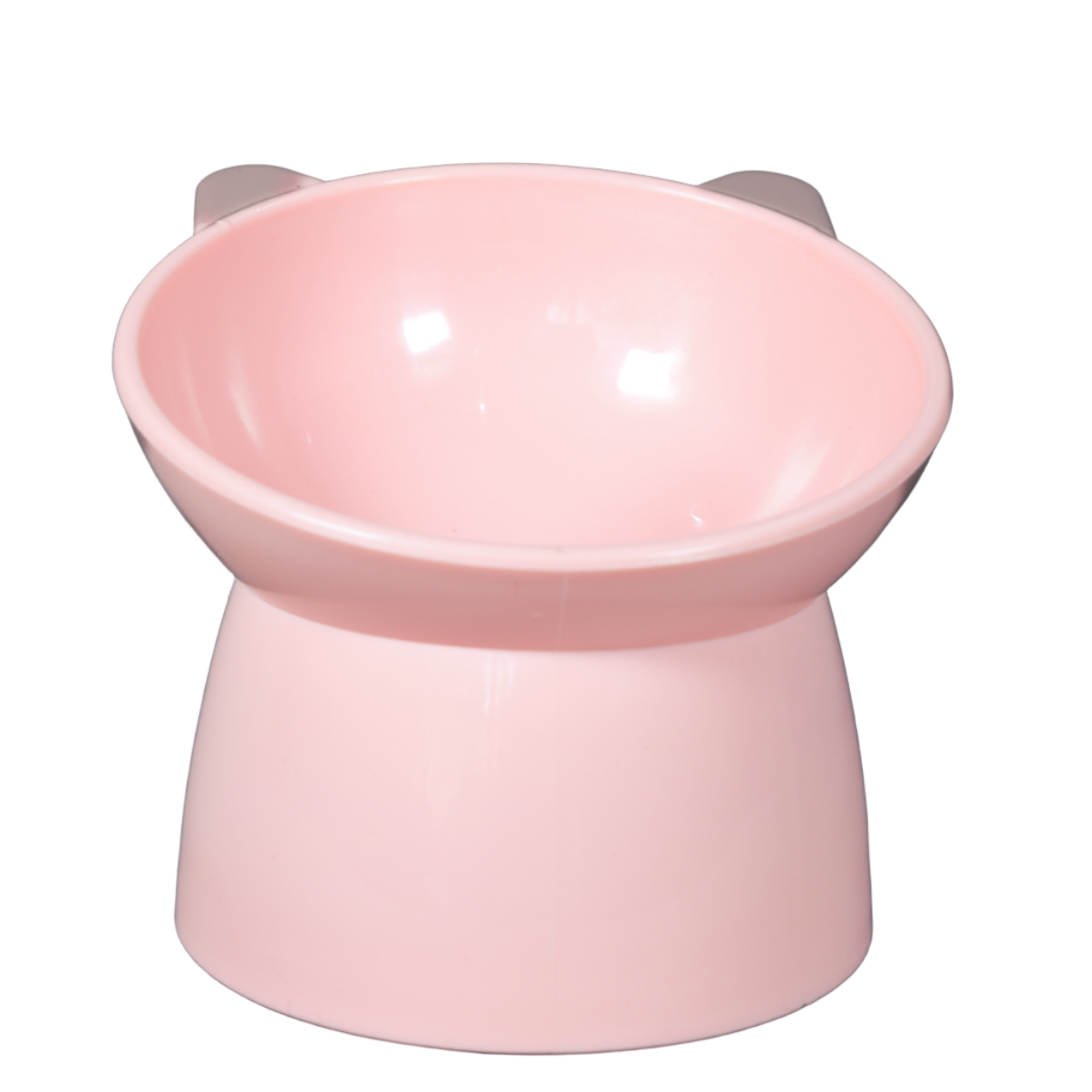 Blue elevated plastic cat bowl front view. 