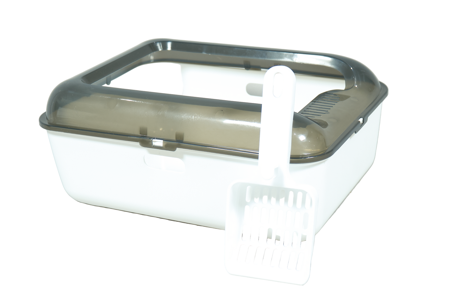 white small cat litter box with scoop included