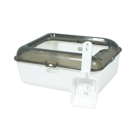 white small cat litter box with scoop included