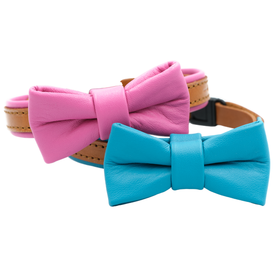 Handmade leather cat collar with removable bowtie and bell