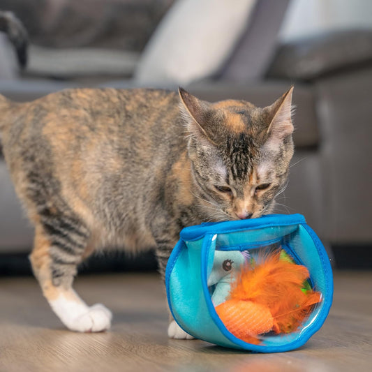 Cat playing with a Interactive hide and seek cat toy