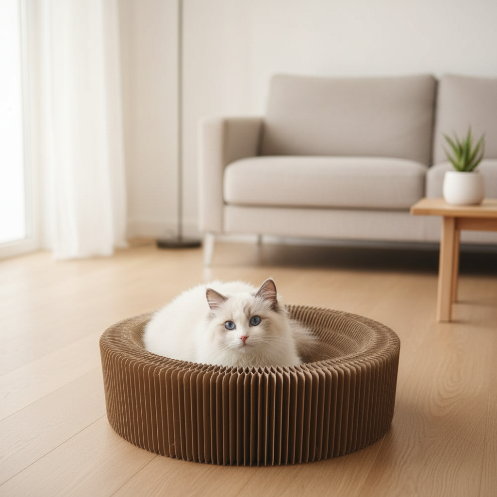 The Carboard Throne | Cat Scratch Lounge ⎮ Foldable Cardboard Cat Bed