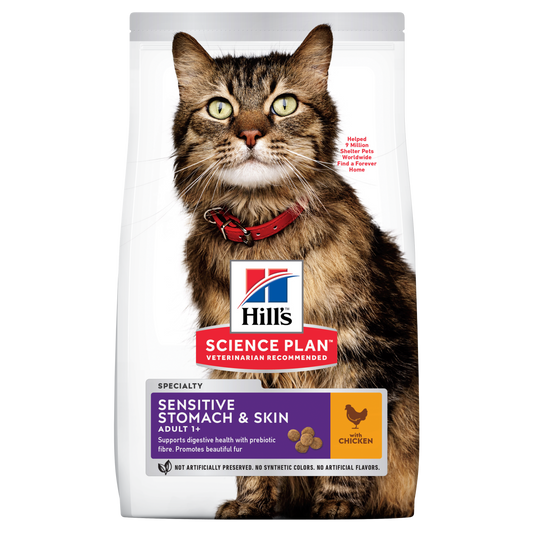 Hills Science Plan cat food package with a cat on a white background