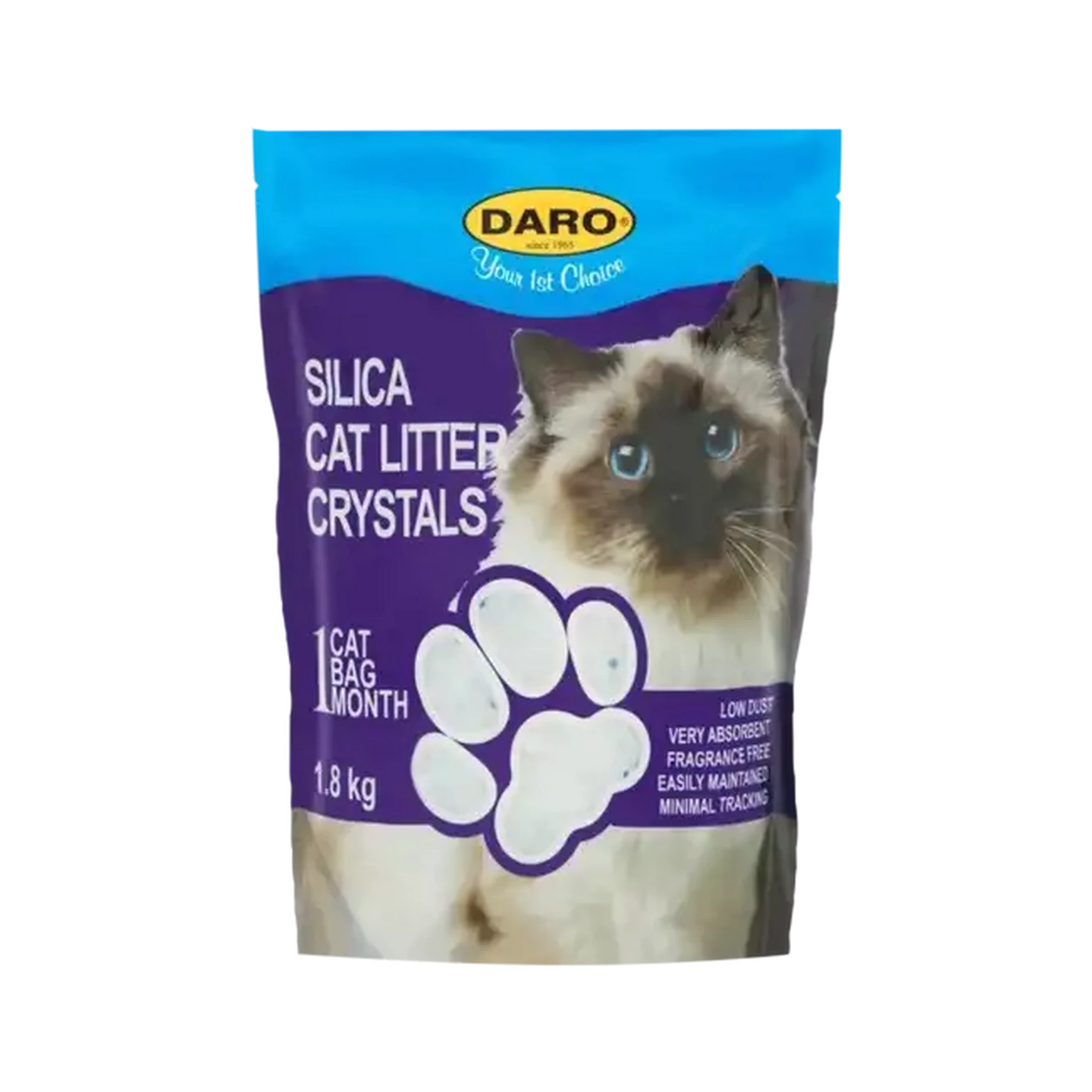 Daro silica cat litter crystals 1.8 kg bag. fragrance free low dust cat litter crystals. silica cat litter for one cat one month supply. 