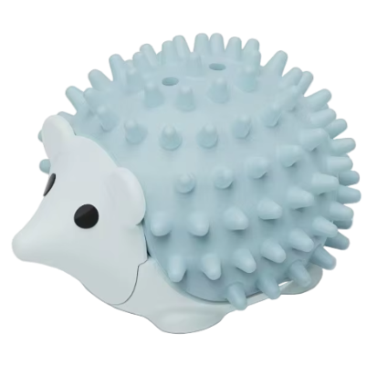 Blue hedgehog catnip toy wall-mounted with rotating catnip ball