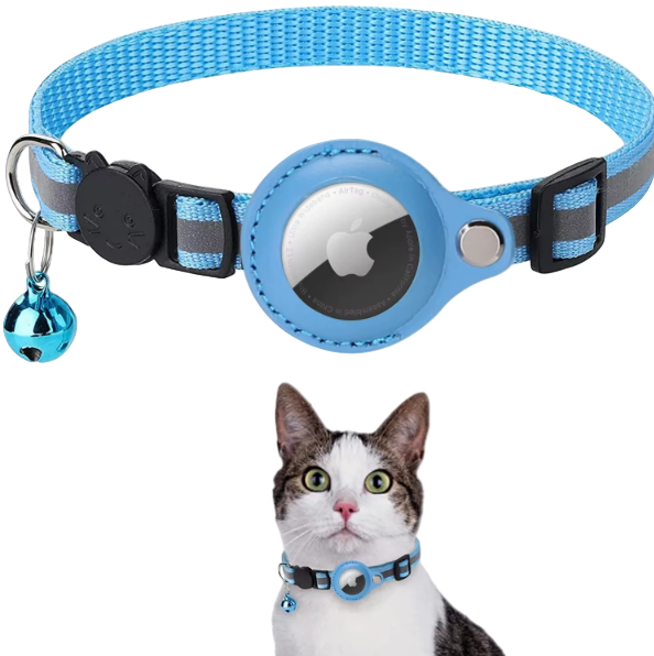Airtag collar for cats in blue. 