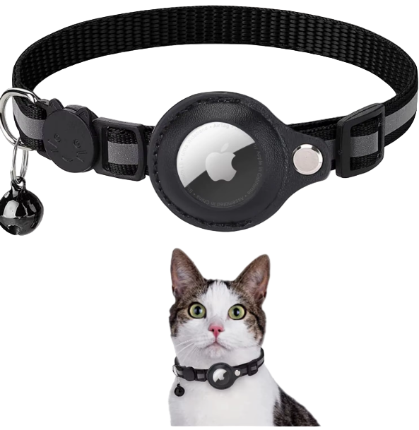 Airtag collar for cats in black. 