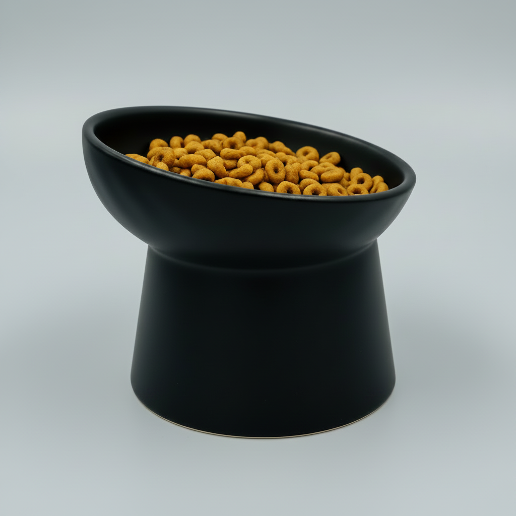 elevated ceramic pet bowl with slanted design for cats