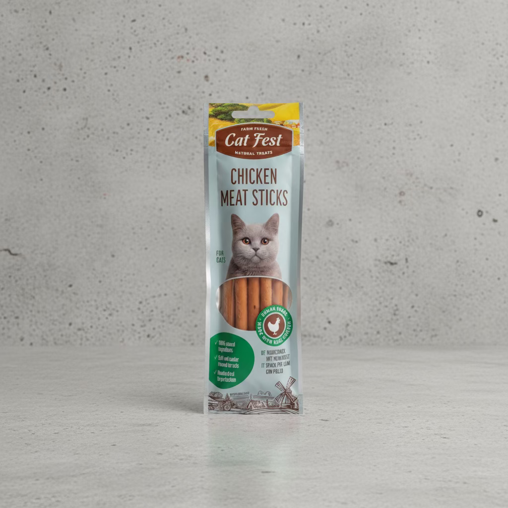 Package of Cat Fest Chicken Meat Sticks for cats.