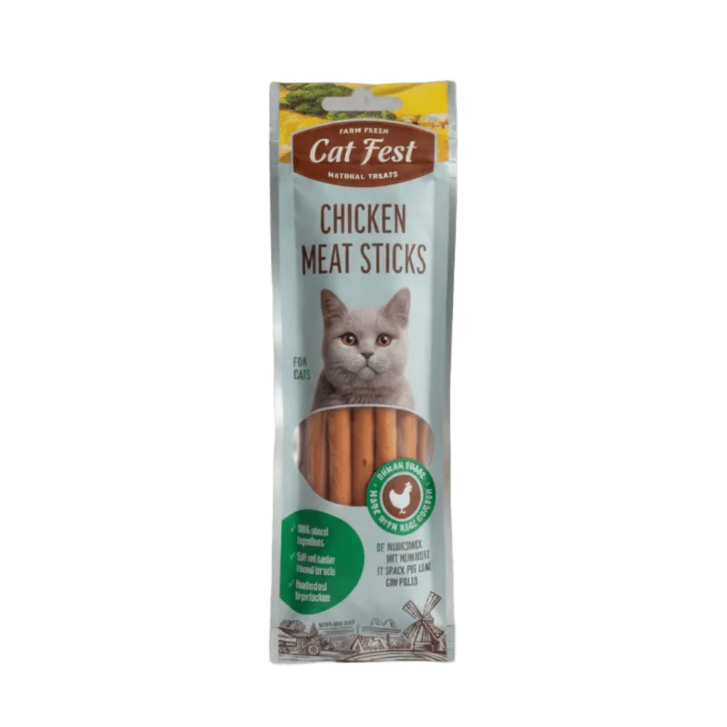 Cat meat sticks pouch, chicken flavor, with cat photo and stick window