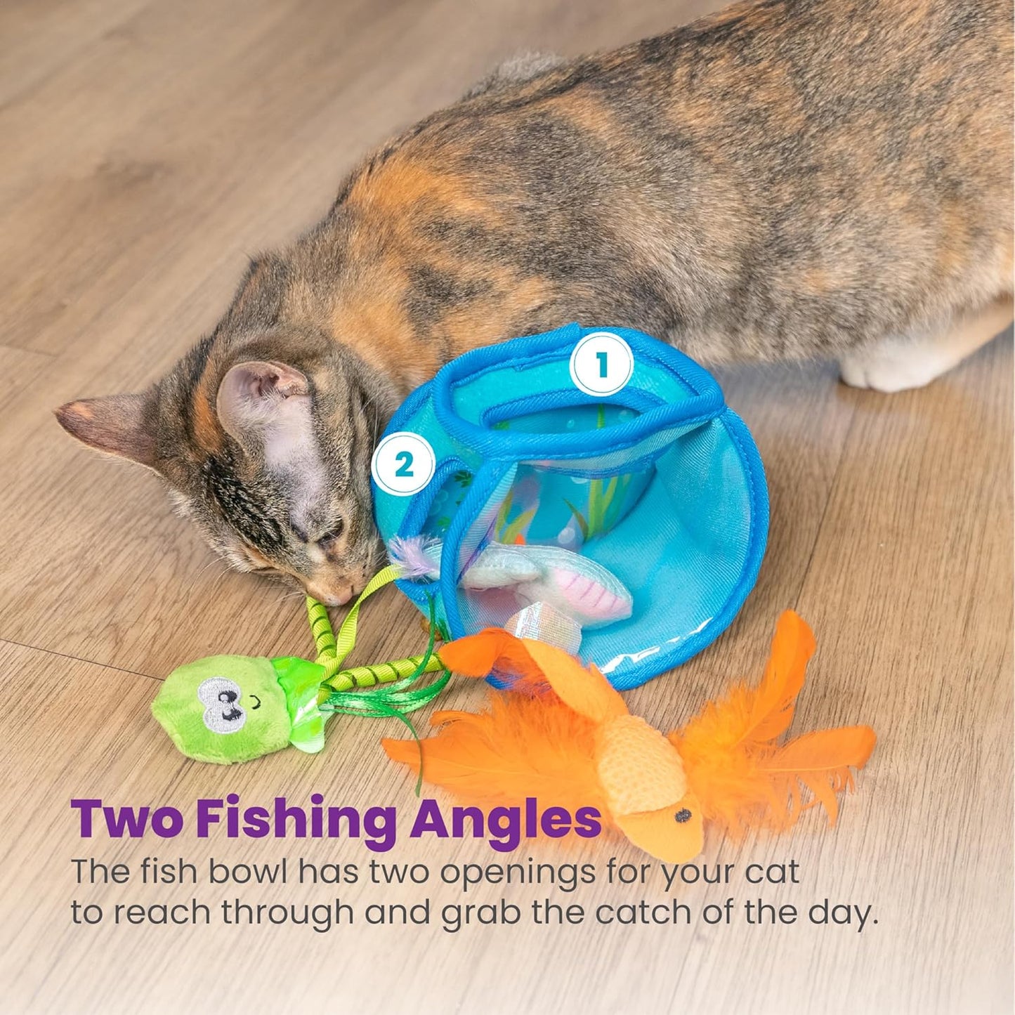 Cat playing with a Catnip puzzle toy for indoor cats