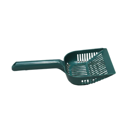 Green plastic scoop for cat litter