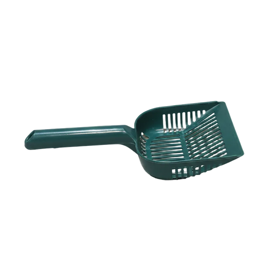 Green plastic scoop for cat litter