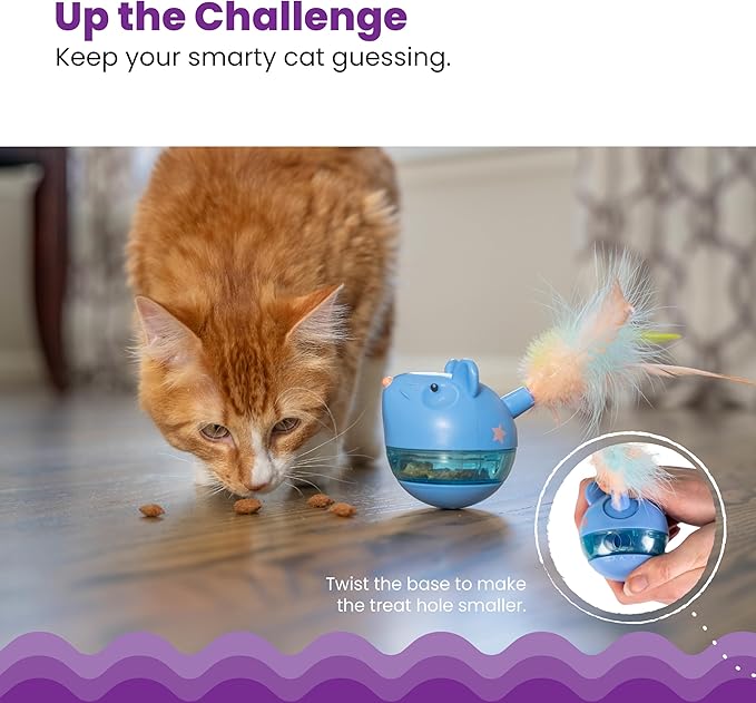 Orange cat playing with wobble treat dispenser toy