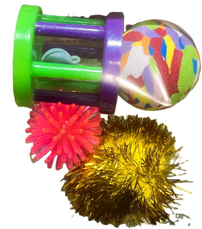 Assorted 4-pack Pawise cat toy set with colourful interactive toys