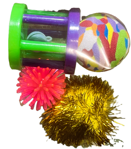 Assorted 4-pack Pawise cat toy set with colourful interactive toys