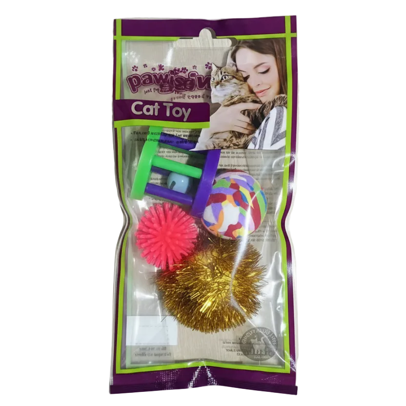 Assorted 4-pack Pawise cat toy set with colourful interactive toys