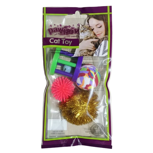 Assorted 4-pack Pawise cat toy set with colourful interactive toys