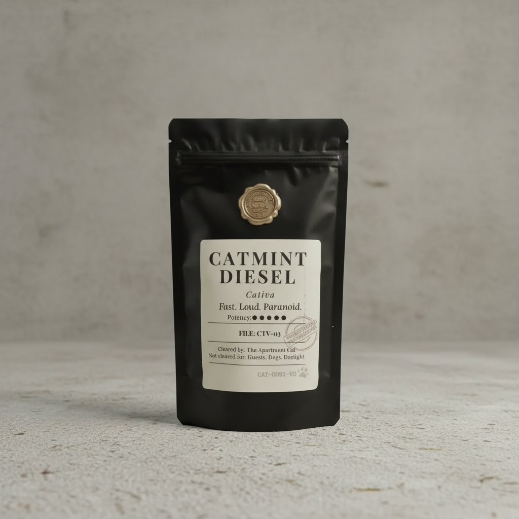 Front of Catmint Diesel premium catnip for cats package