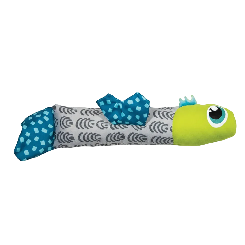 Side view of the Catstages Catnip Crunch Fish plush cat toy for bunny kicking, wrestling and hunting play.