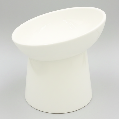 white elevated ceramic pet bowl with slanted design for cats