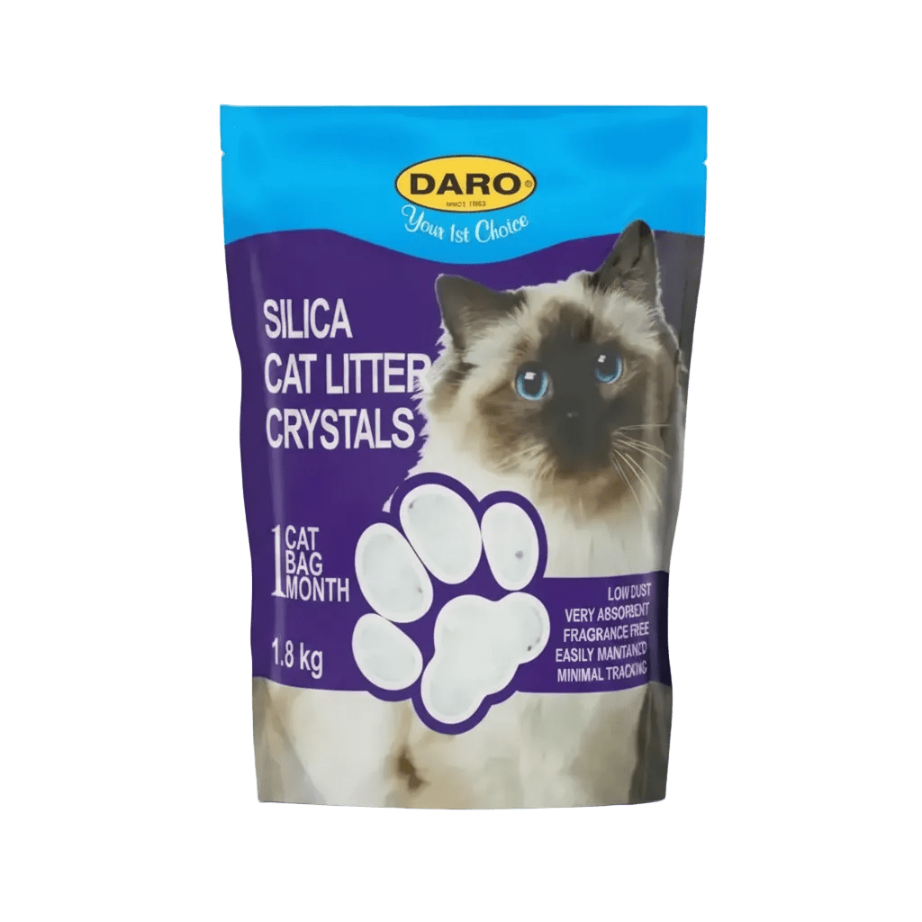 Daro silica cat litter crystals bag, 1.8 kg, white crystals with paw graphic