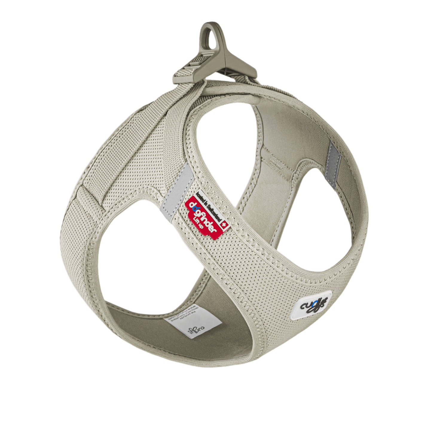 Beige air-mesh vest harness with adjustable clasp and side D-ring openings