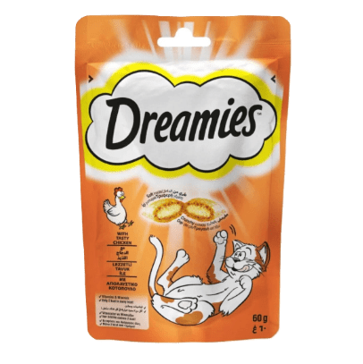 Dreamies™ cat treat pouch, 60 g, chicken flavor