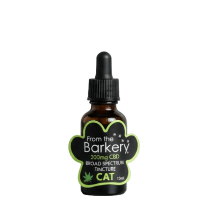 From the Barkery 200mg broad spectrum CBD cat tincture bottle with black dropper