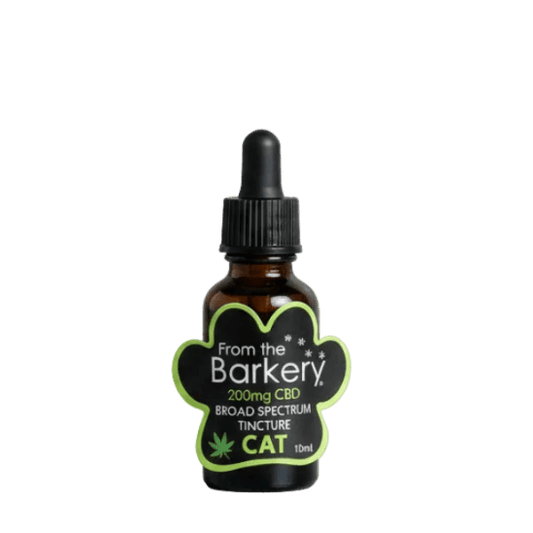 From the Barkery 200mg broad spectrum CBD cat tincture bottle with black dropper