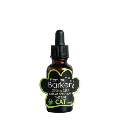 CBD tincture bottle for cats from The Barkery on a white background