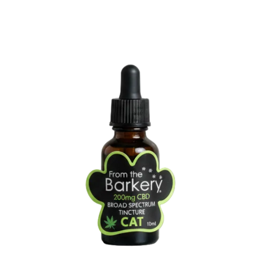 CBD tincture bottle for cats from The Barkery on a white background