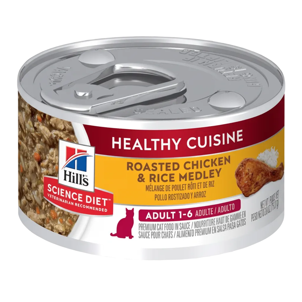 Hill’s Science Diet Healthy Cuisine Adult 1-6 Roasted Chicken and Rice Medley 79g can front view