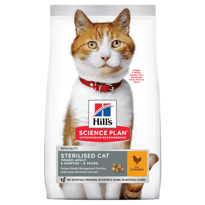 Hill’s Science Plan Adult Sterilised Dry Cat Food Chicken front pack for sterilised cats aged 1–6