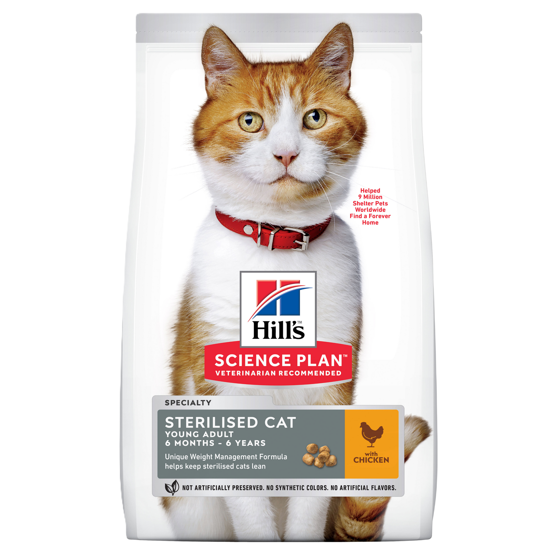 Hill’s Science Plan Adult Sterilised Dry Cat Food Chicken front pack for sterilised cats aged 1–6