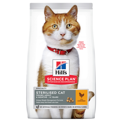 Hill’s Science Plan Adult Sterilised Dry Cat Food Chicken front pack for sterilised cats aged 1–6