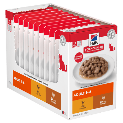 Hill’s Science Plan Adult Wet Cat Food Chicken & Turkey Multipack 12 × 85g box with pouches
