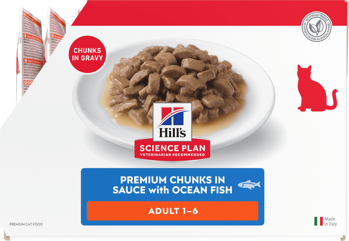 Side of Hill’s Science Plan Adult Wet Cat Food Ocean Fish 12 × 85g box